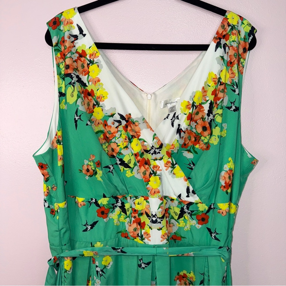 Plus Size Green Floral Print A-line Dress